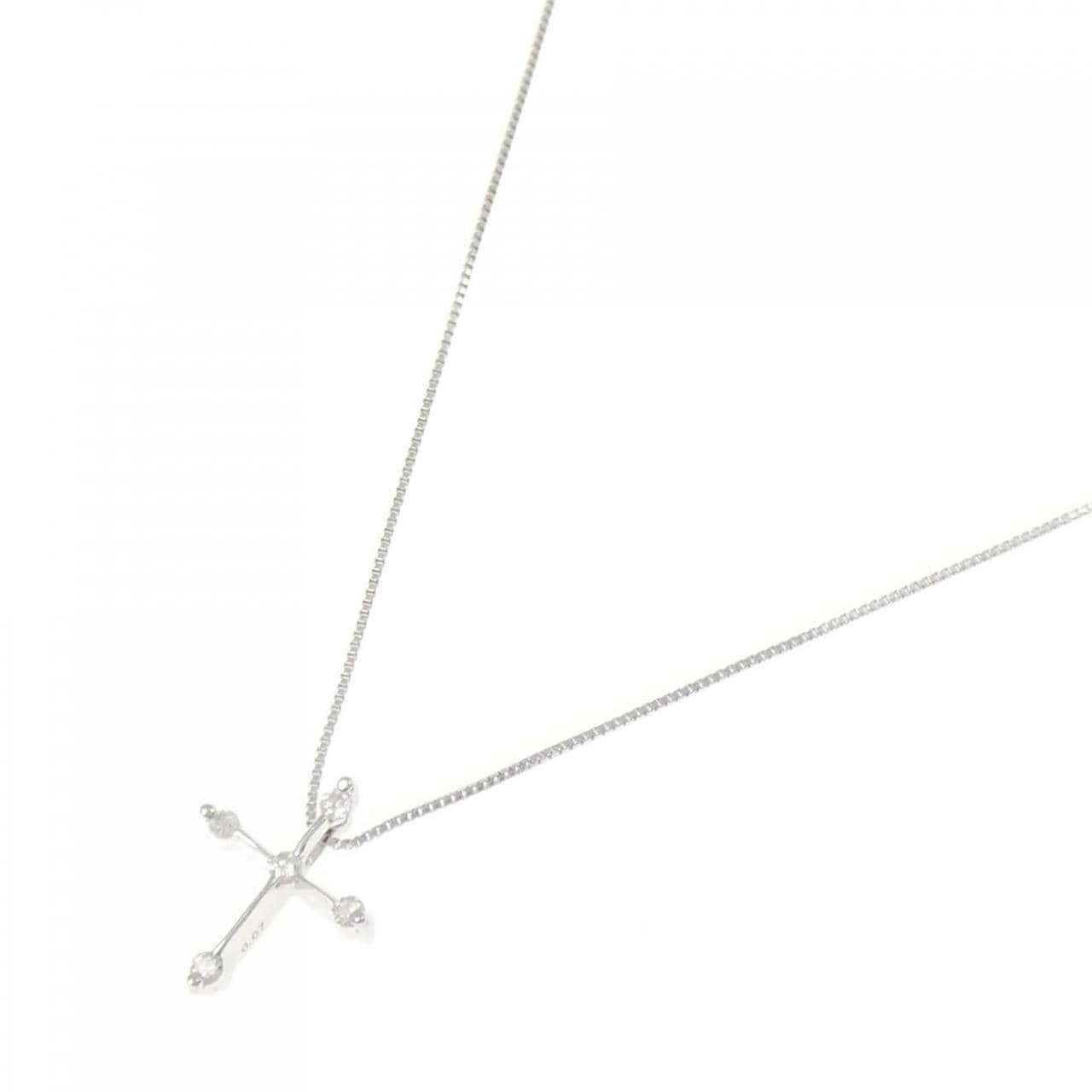 K10WG クロス ダイヤモンド ネックレス 0.07CT