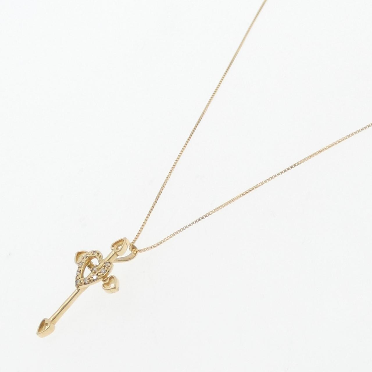 K18YG クロス×ハート ダイヤモンド ネックレス 0.05CT