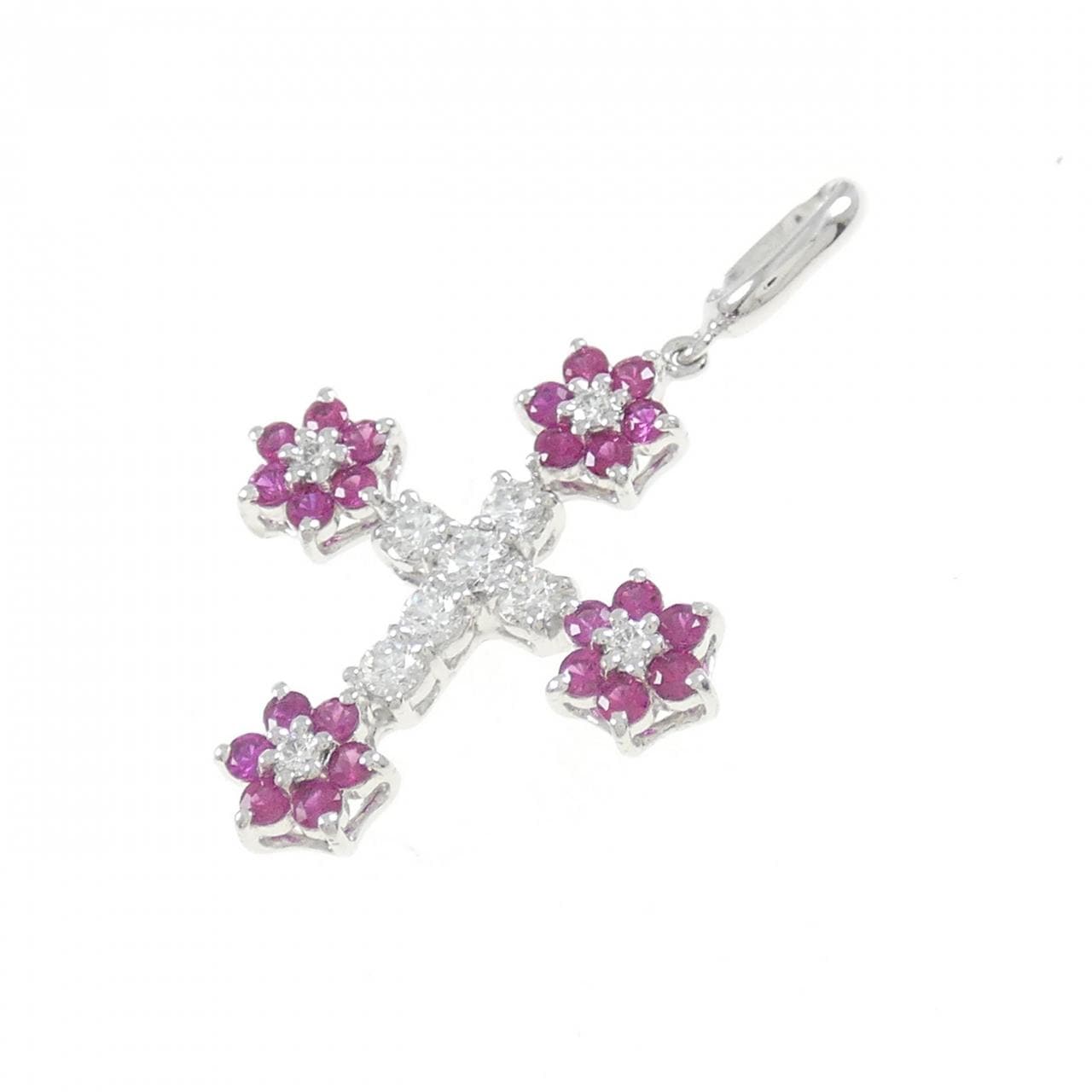 K14WG Flower x Cross Ruby Pendant 0.475CT