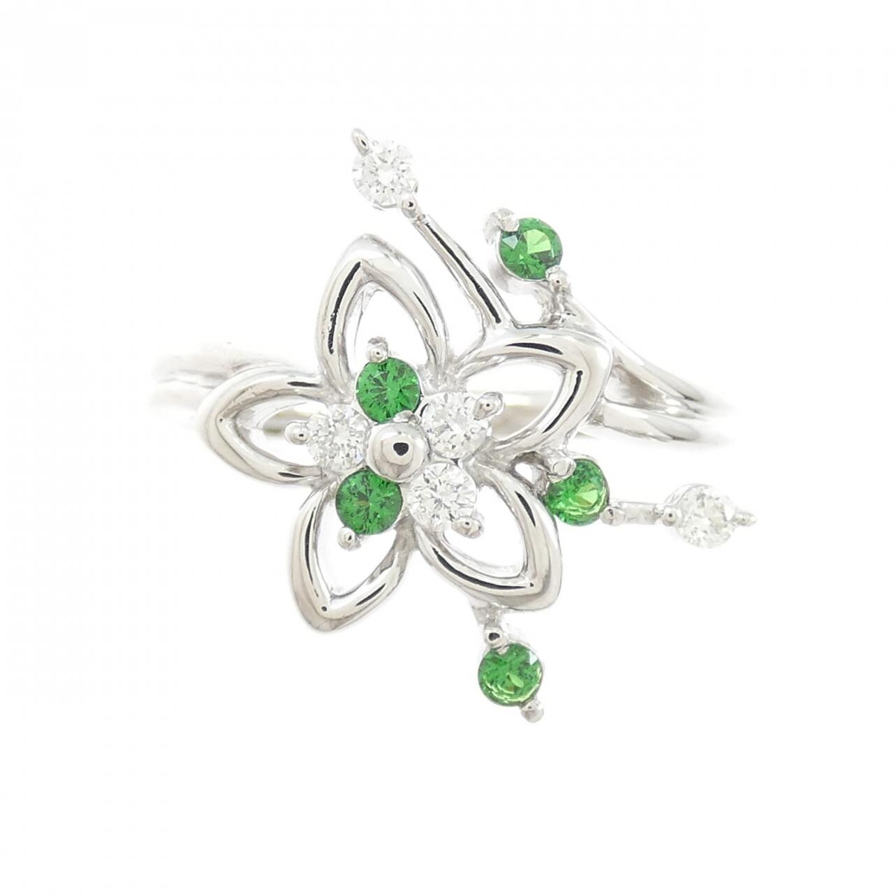 PT900 フラワー グリーンガーネット リング 0.168CT