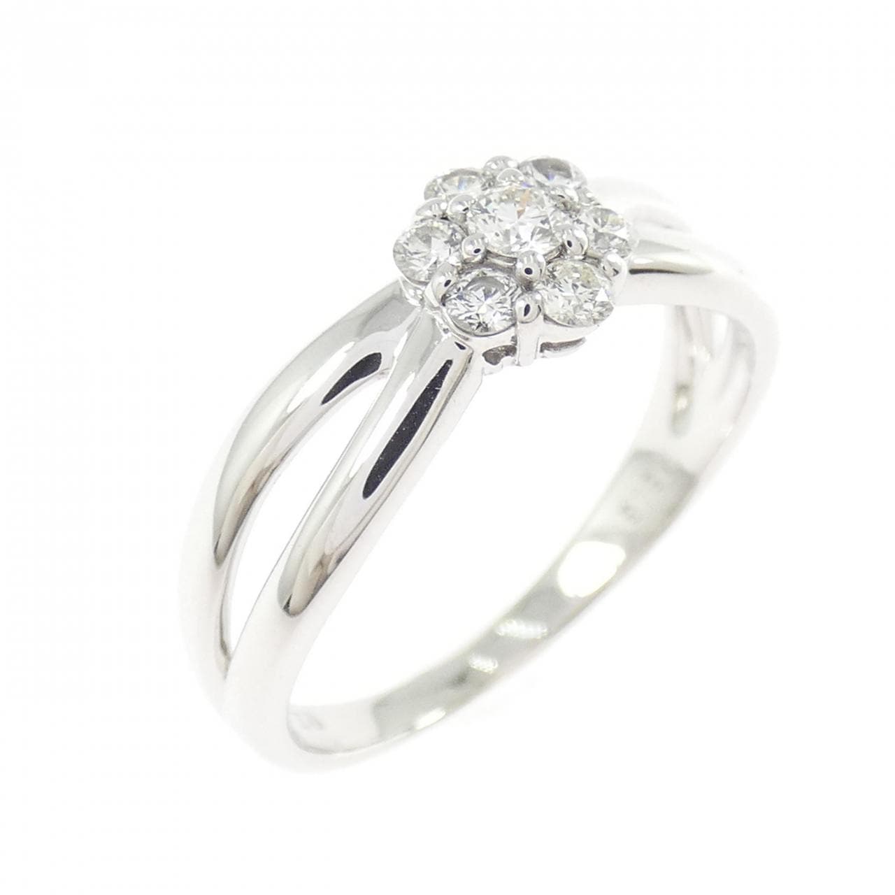 K18WG フラワー ダイヤモンド リング 0.20CT