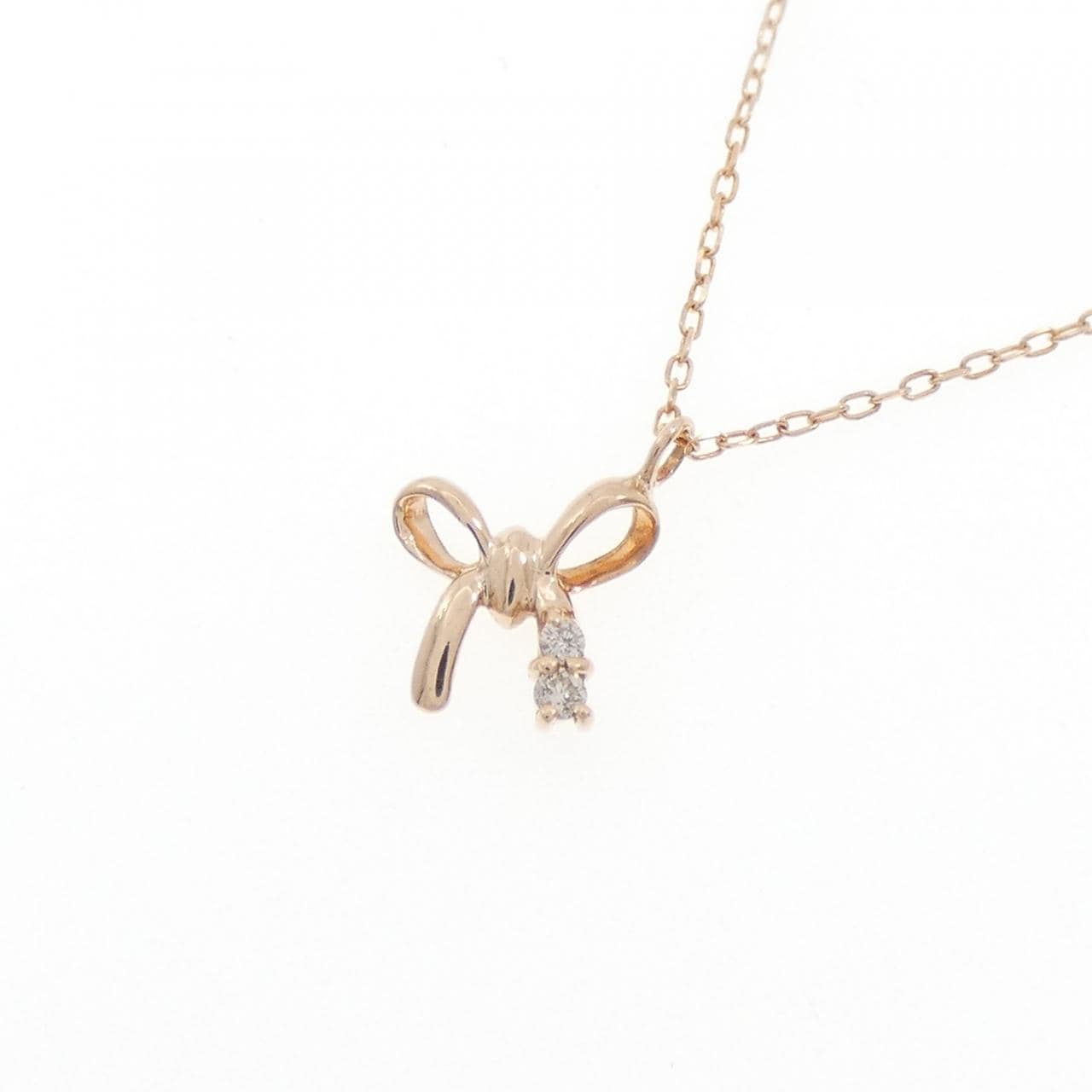 K10PG リボン ダイヤモンド ネックレス 0.02CT
