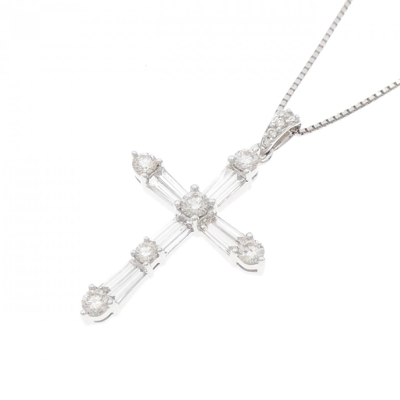 K18WG クロス ダイヤモンド ネックレス 0.98CT