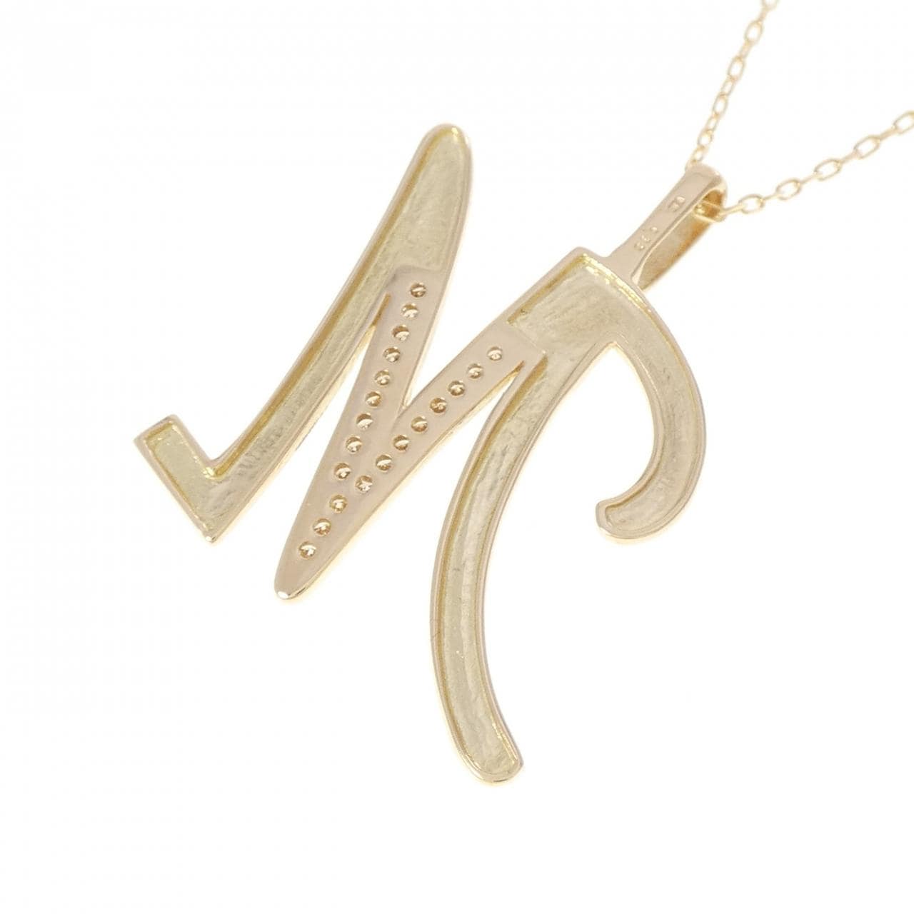 K18YG イニシャルM ダイヤモンド ネックレス 0.13CT