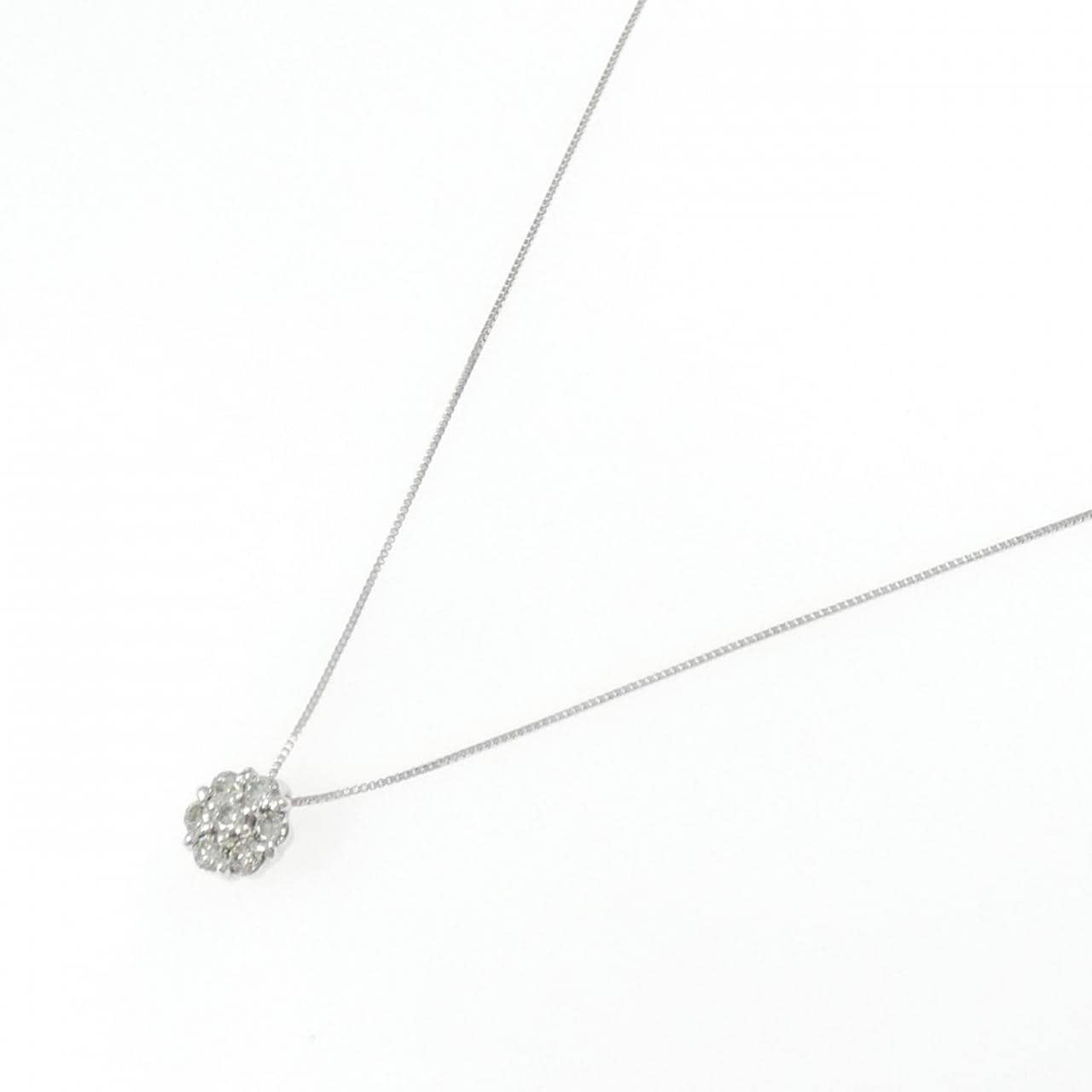 K18WG フラワー ダイヤモンド ネックレス 0.20CT