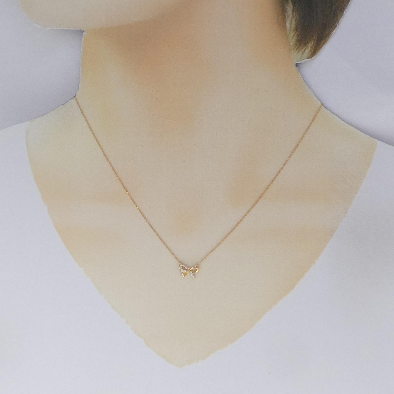 K18PG リボン ダイヤモンド ネックレス 0.05CT