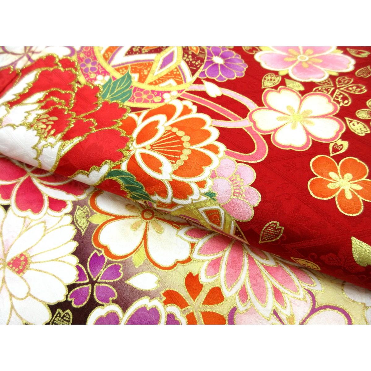 振袖　友禅金彩加工　刺繍入りボカシ染
