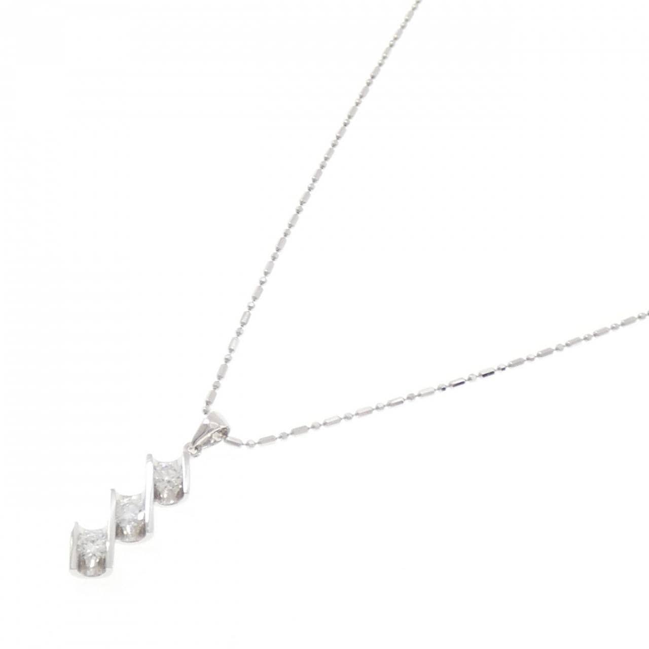 750WG スリーストーン ダイヤモンド ネックレス 0.58CT