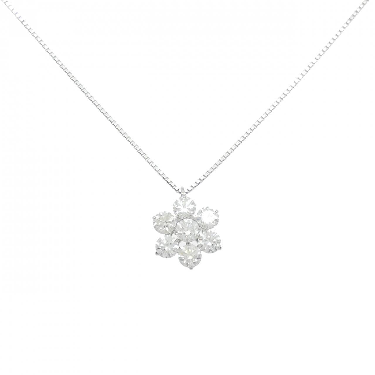 K18WG フラワー ダイヤモンド ネックレス 1.30CT