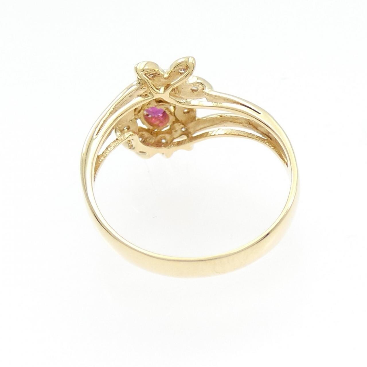 K18YG フラワー ルビー リング