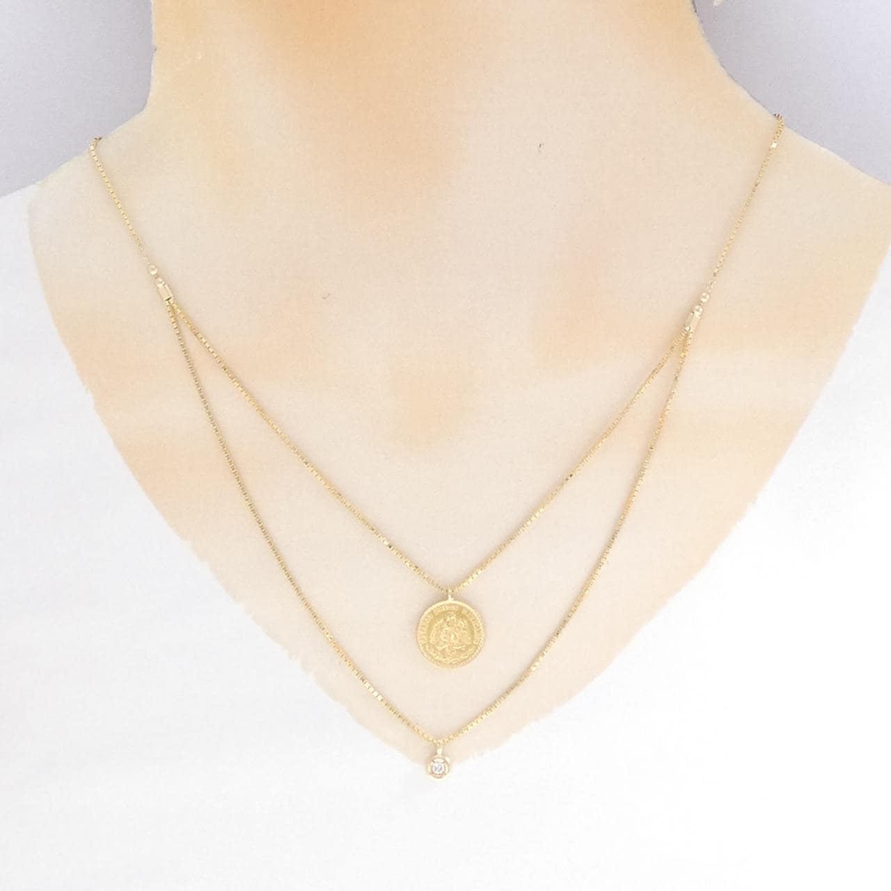 K18YG(枠) ダイヤモンド コイン ネックレス 0.05CT