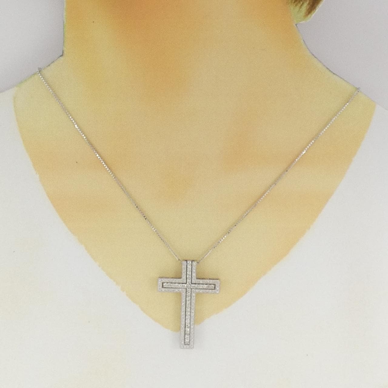 K18WG クロス ダイヤモンド ネックレス 0.55CT