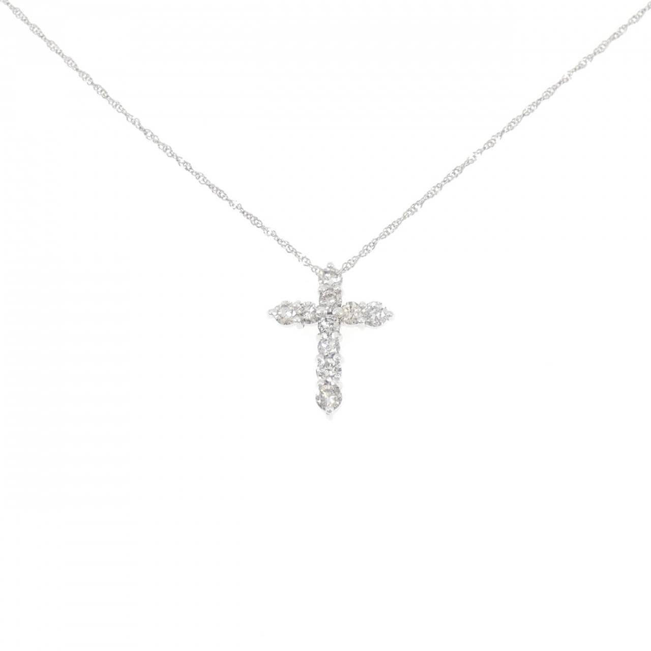 K18WG/750WG クロス ダイヤモンド ネックレス 0.50CT
