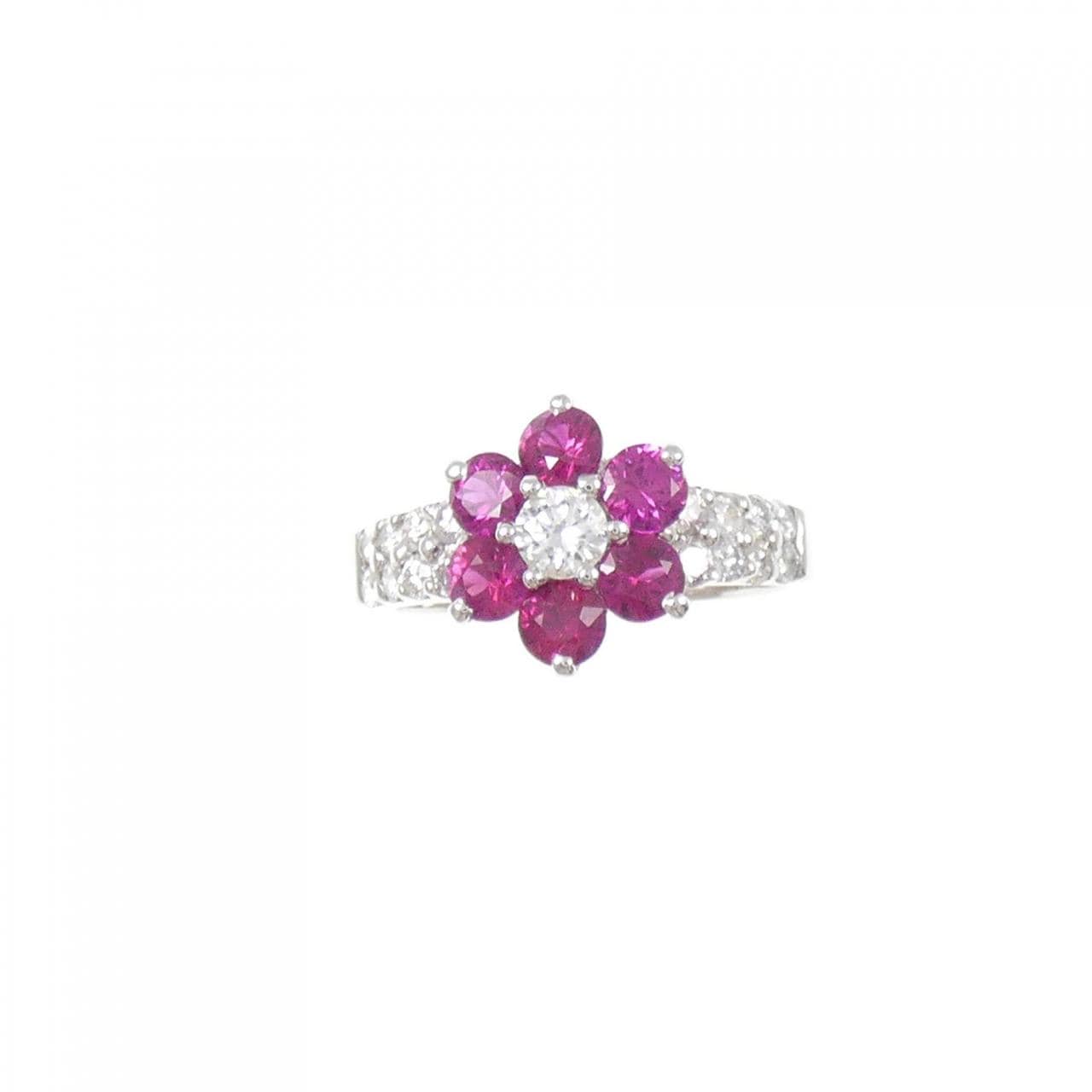 750WG フラワー ルビー リング 1.06CT