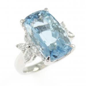PT900 フラワー アクアマリン リング 6.59CT