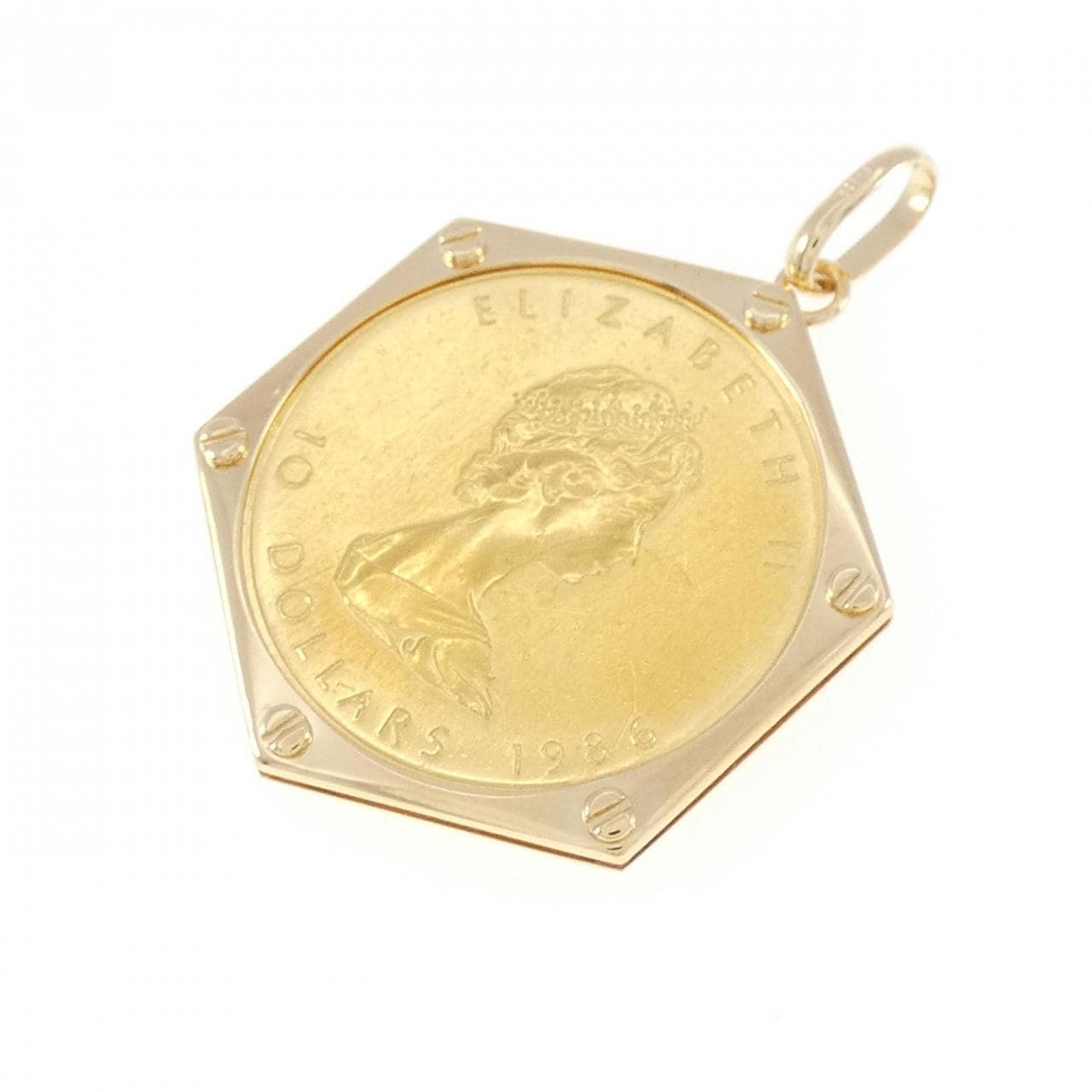 K18YG frame coin pendant