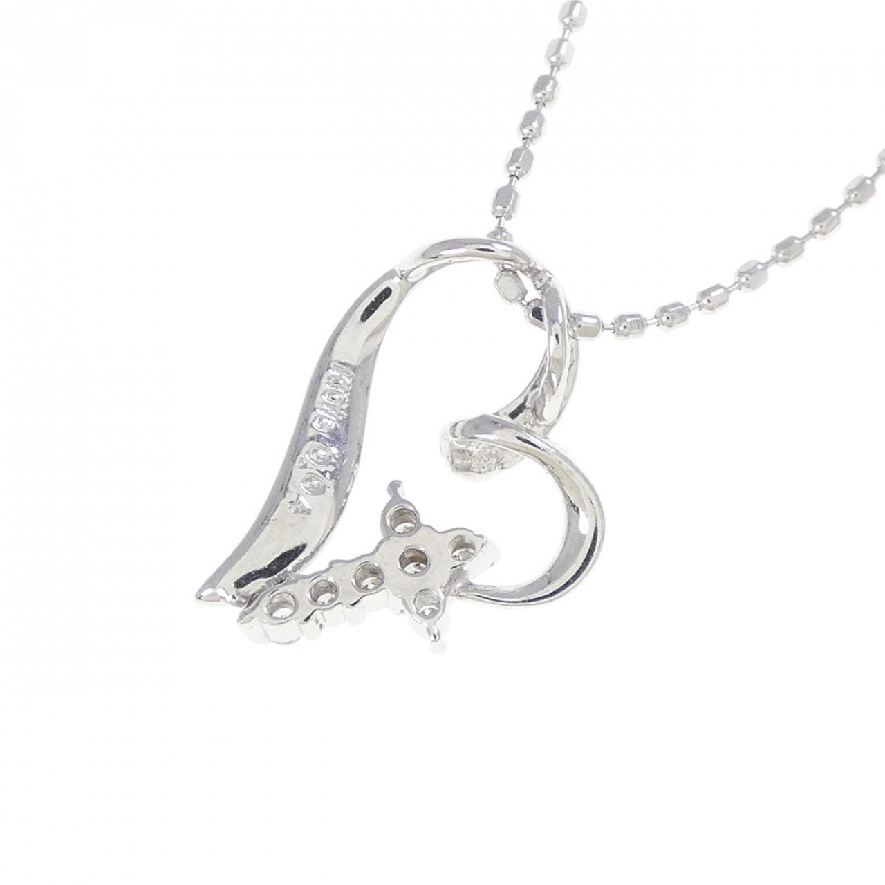 K10WG ハート×クロス ダイヤモンド ネックレス 0.04CT