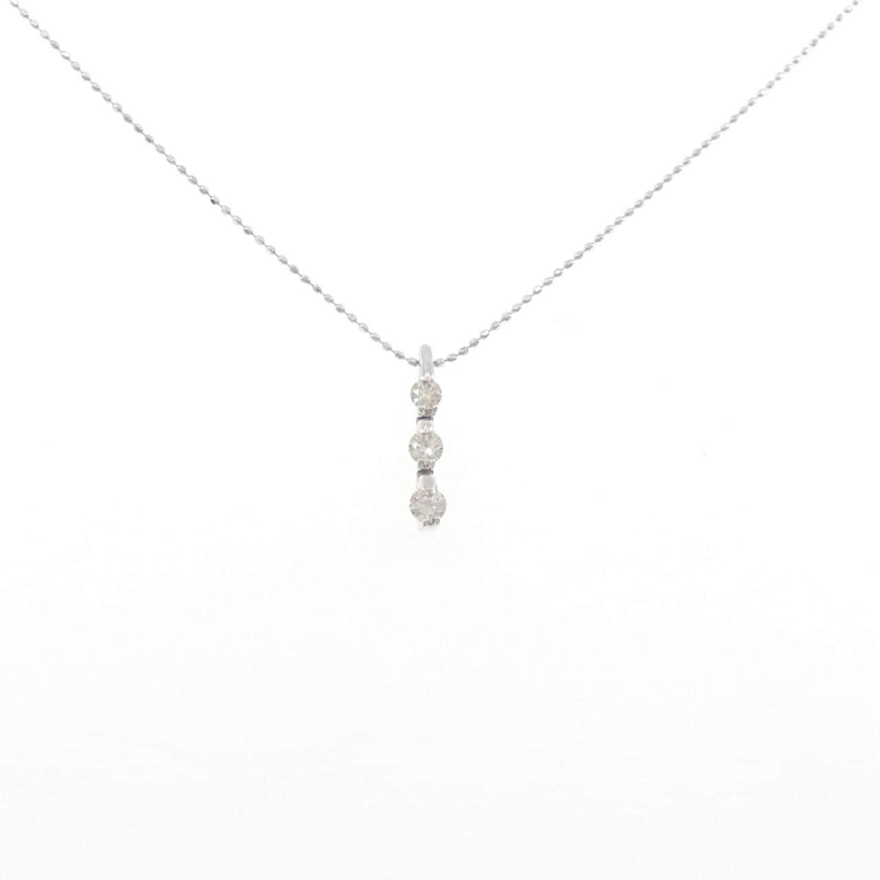 K18WG スリーストーン ダイヤモンド ネックレス 0.30CT
