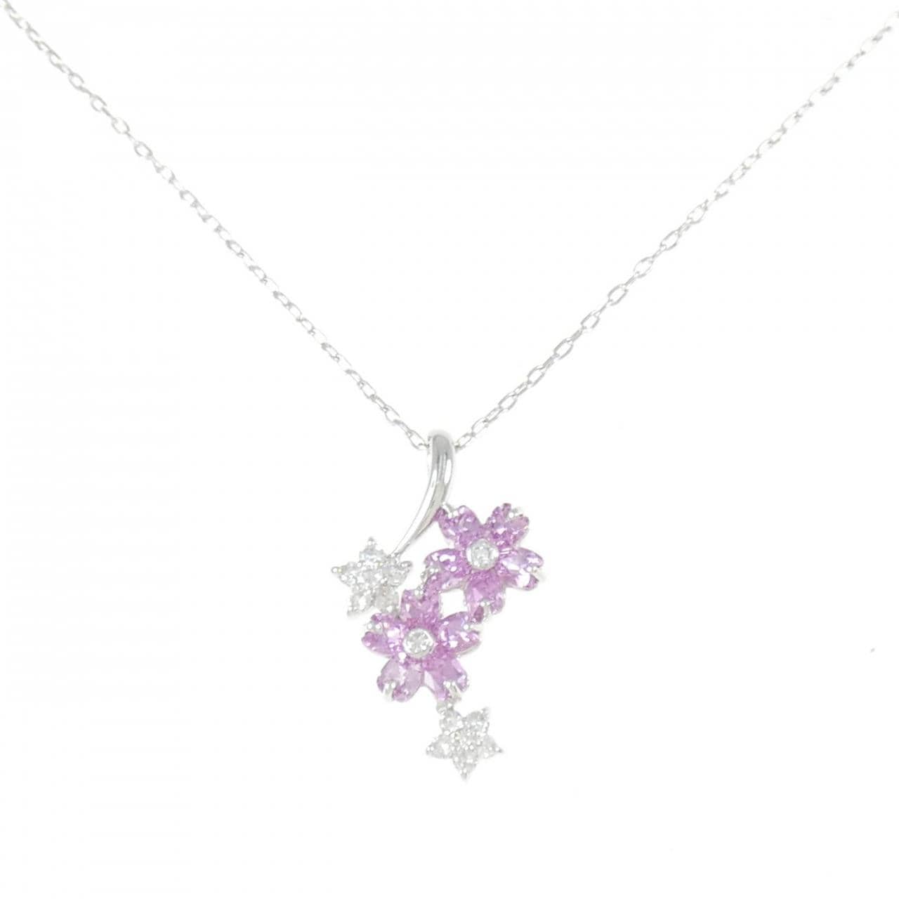 K18WG フラワー サファイヤ ネックレス 1.10CT