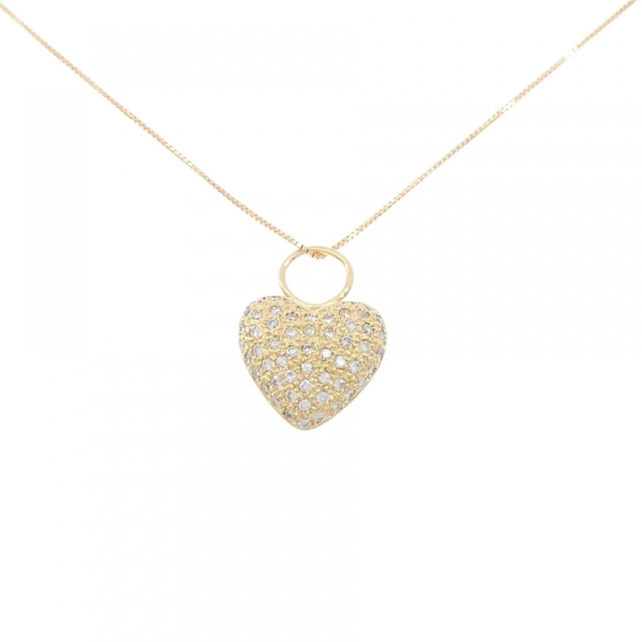 K18YG ハート パヴェ ダイヤモンド ネックレス 0.70CT