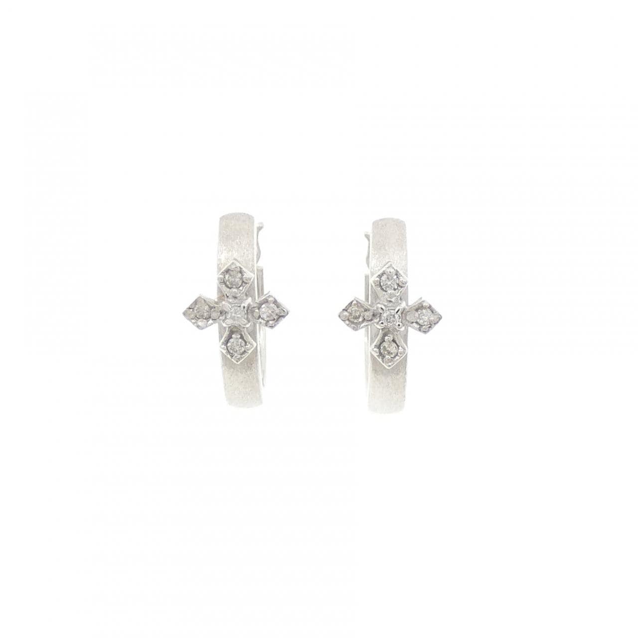 K14WG フラワー ダイヤモンド ピアス 0.04CT