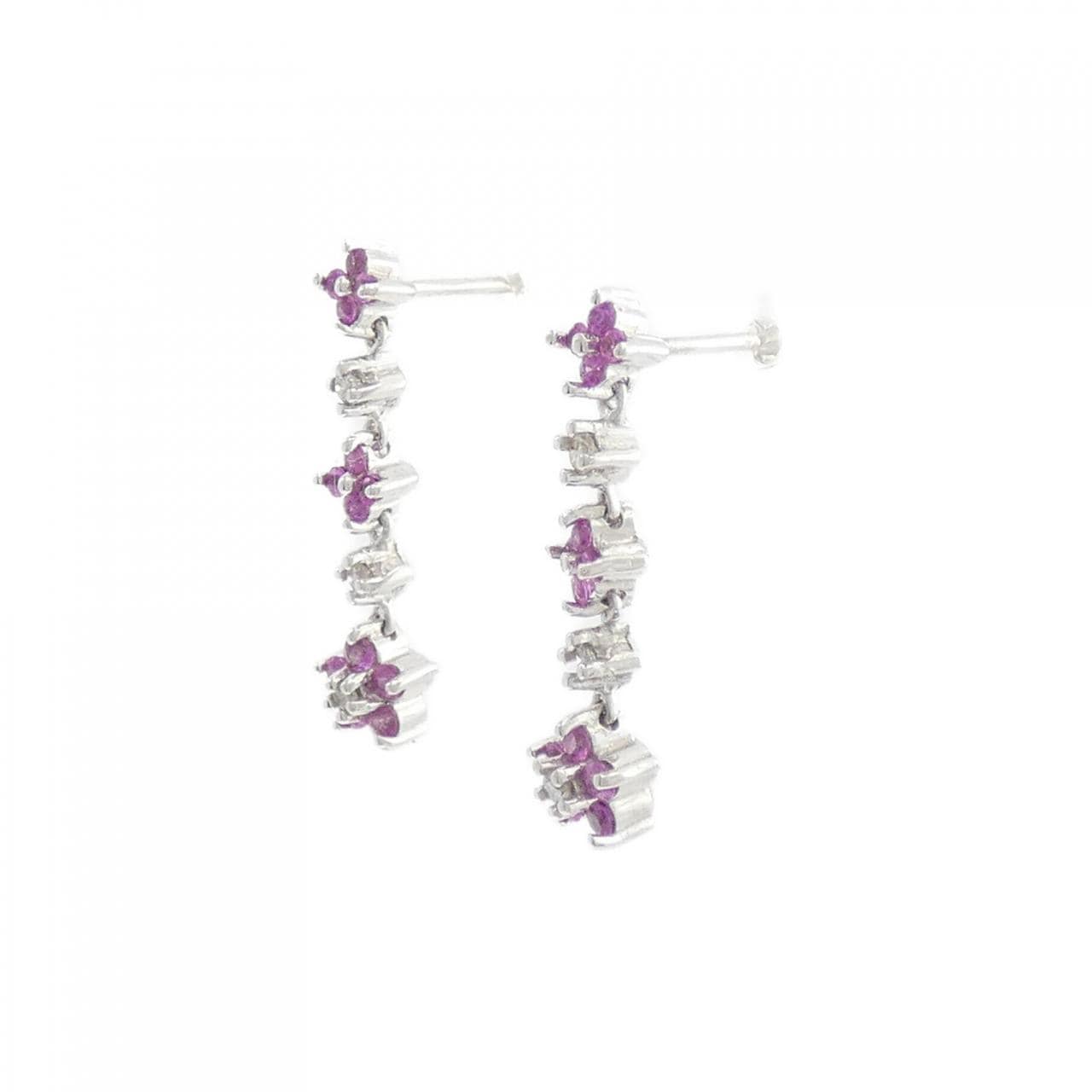 K18WG Flower Sapphire Earrings 0.50CT