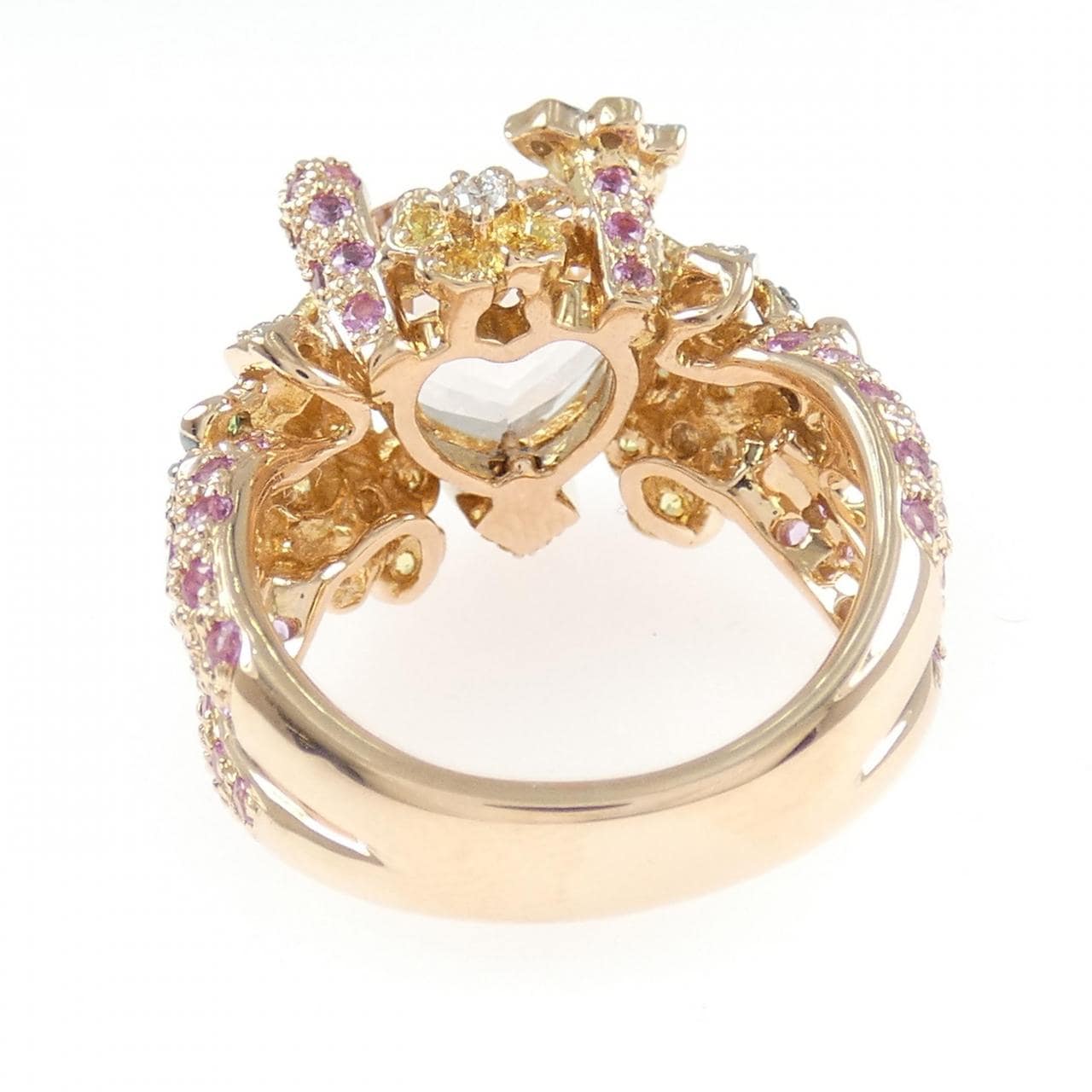 750フォーカラー ハート×フラワー×バタフライ ベリル リング 3.97CT