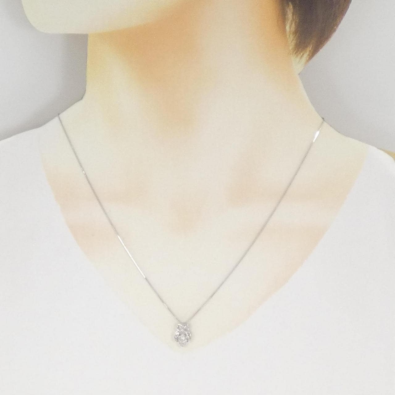 K18WG フクロウ ダイヤモンド ネックレス 0.10CT