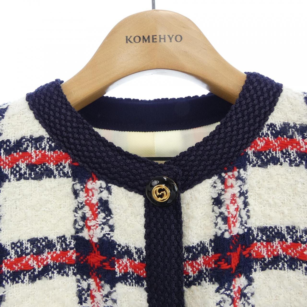 グッチ GUCCI チェック ツイード ジャケット 660820 ZAGLK ノーカラージャケット