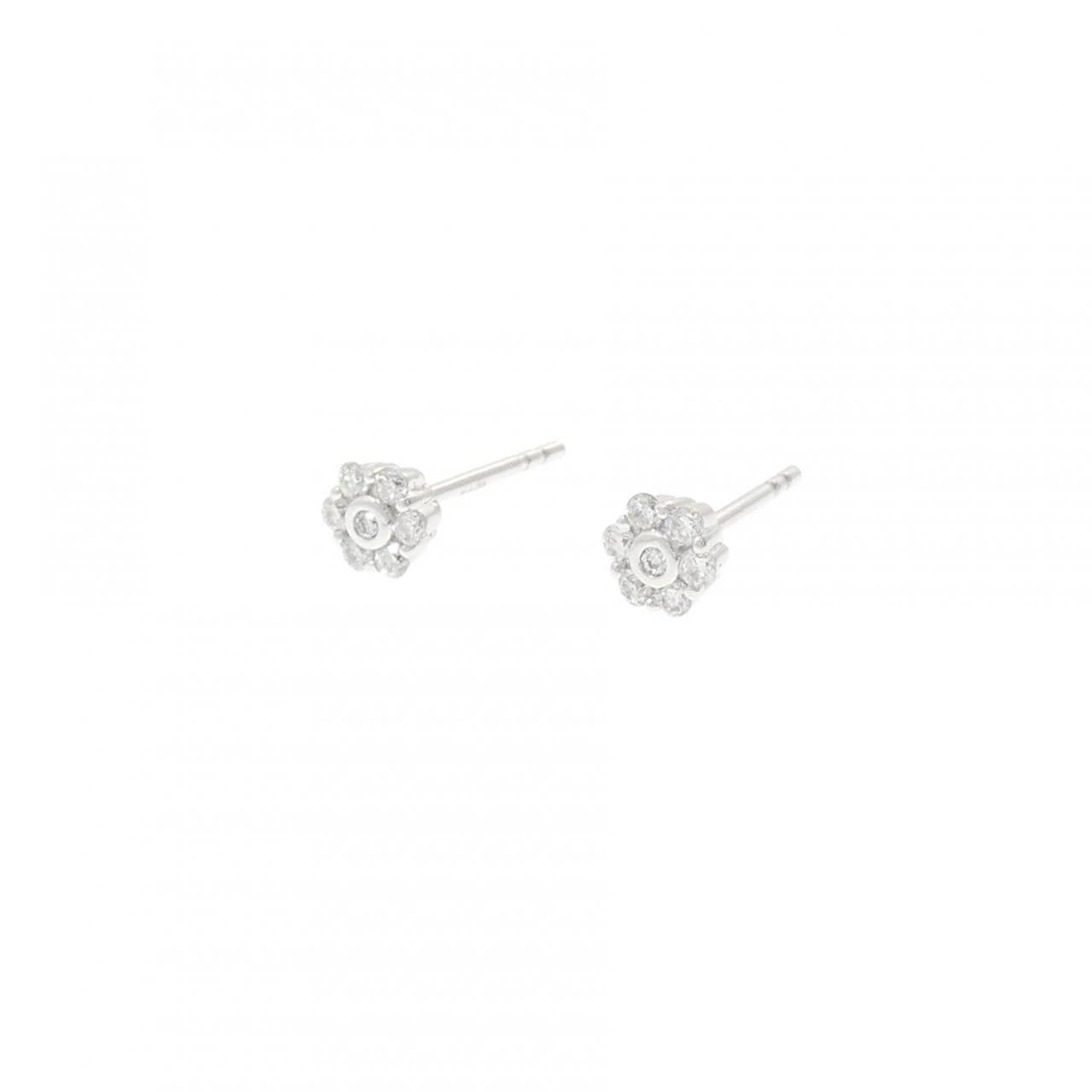 K18WG フラワー ダイヤモンド ピアス