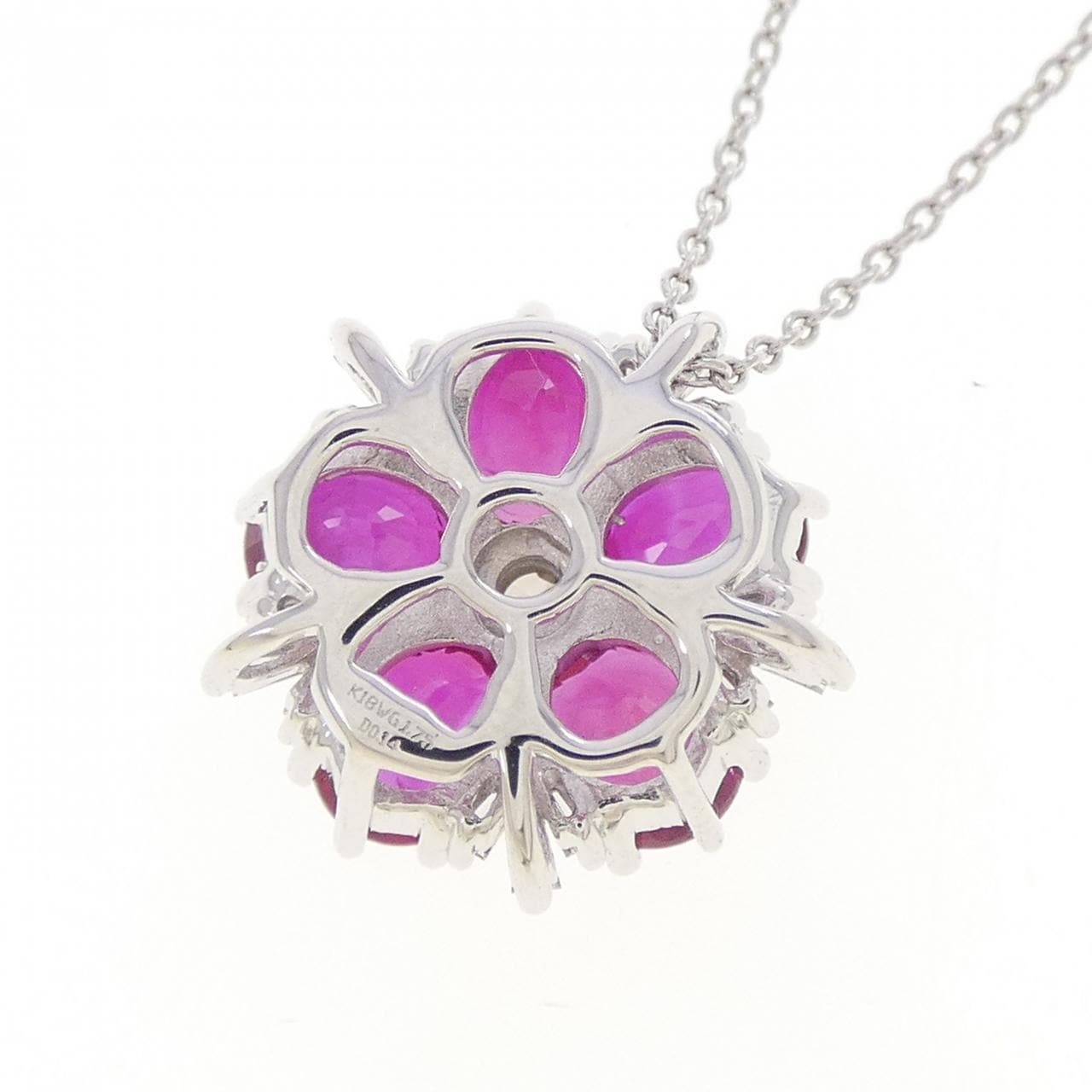 K18WG フラワー ルビー ネックレス 1.75CT