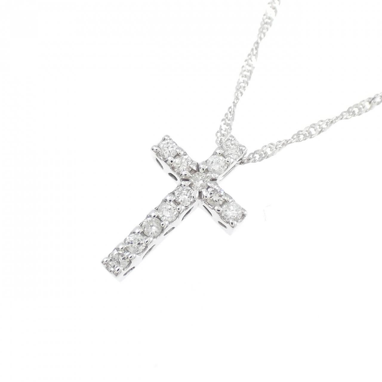 K18WG クロス ダイヤモンド ネックレス 0.12CT