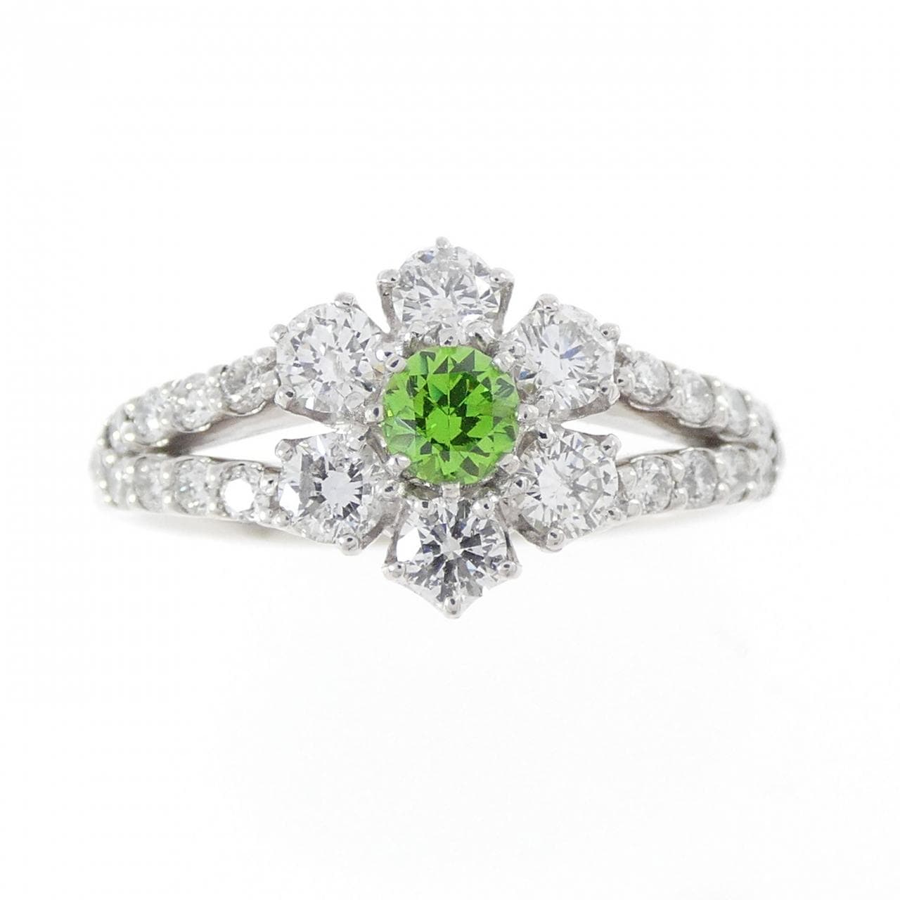 PT900 フラワー デマントイドガーネット リング 0.18CT