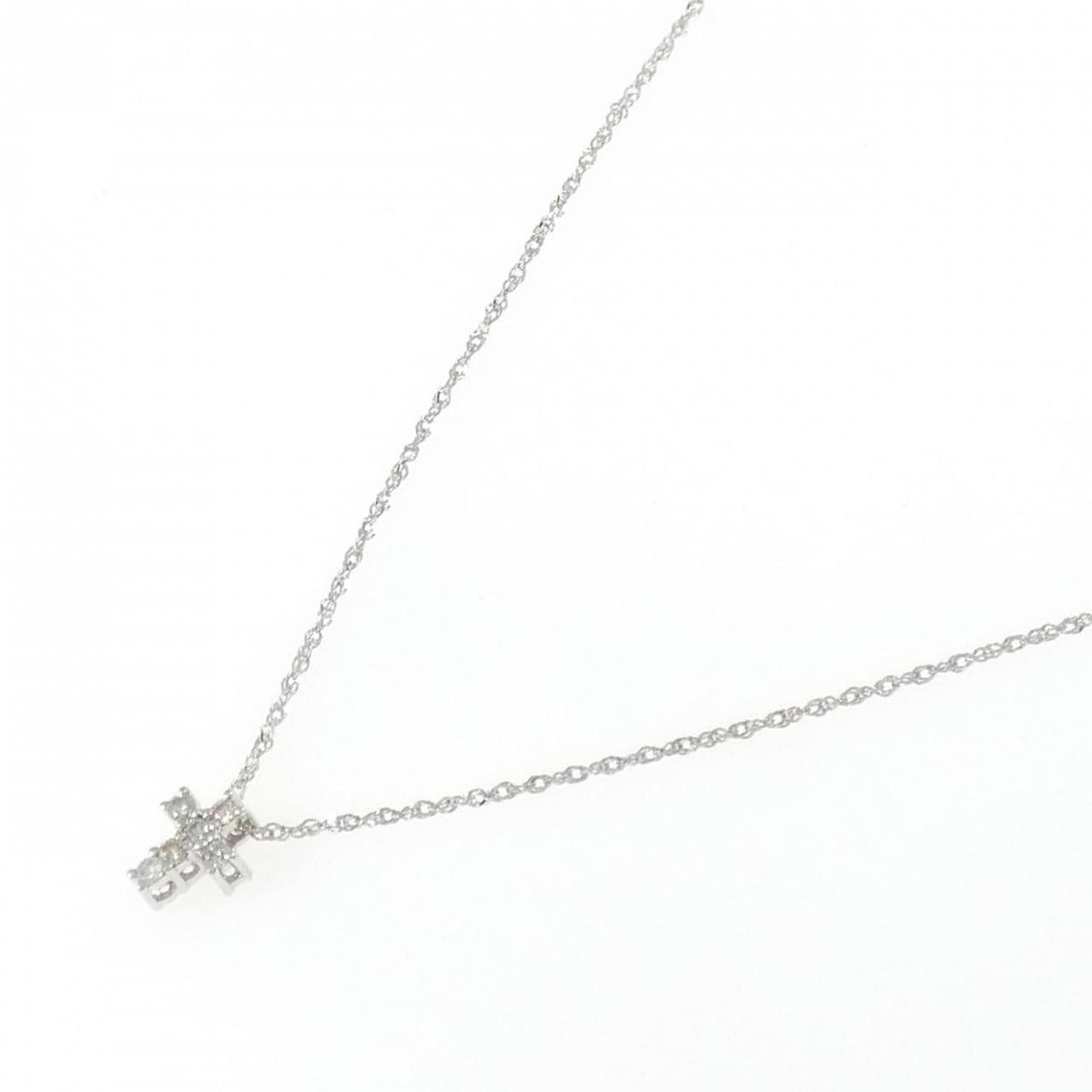 K10WG クロス ダイヤモンド ネックレス 0.06CT