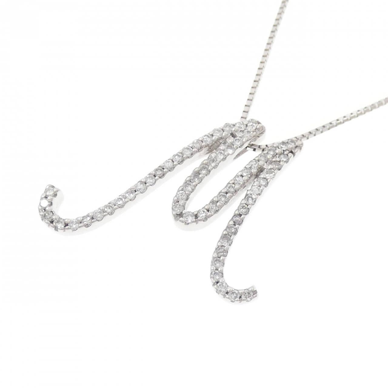 K18WG イニシャルM ダイヤモンド ネックレス 0.32CT