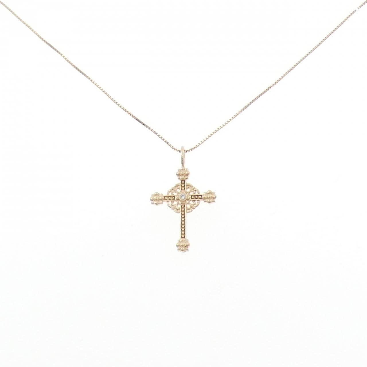 K10YG クロス ダイヤモンド ネックレス 0.01CT