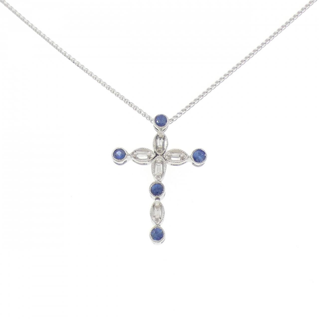 K18WG/750WG クロス サファイヤ ネックレス 0.35CT