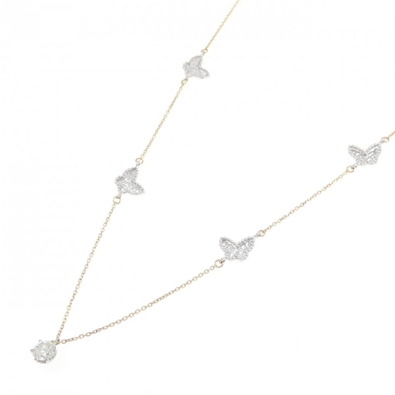 K18YG/PT900 バタフライ ダイヤモンド ネックレス 0.405CT
