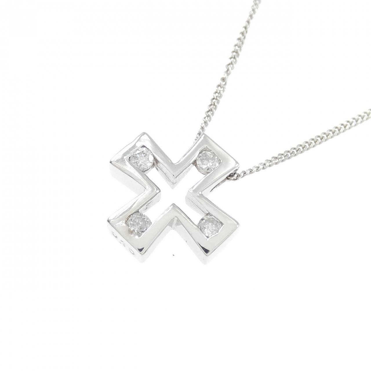 K14WG クロス ダイヤモンド ネックレス 0.10CT
