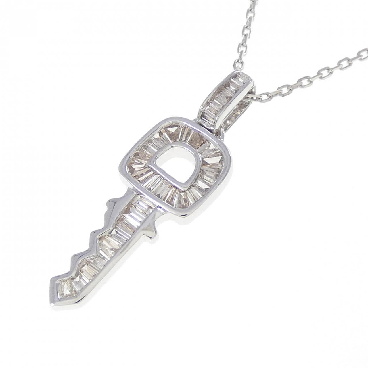 K18WG钥匙形钻石项链，0.25克拉