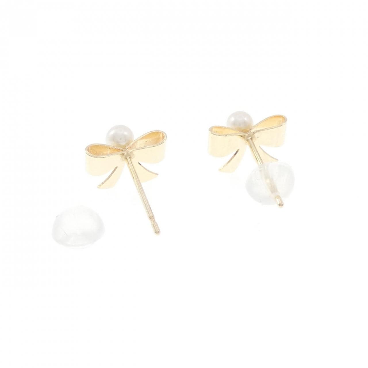 【新品】K10YG リボン 淡水パール ピアス