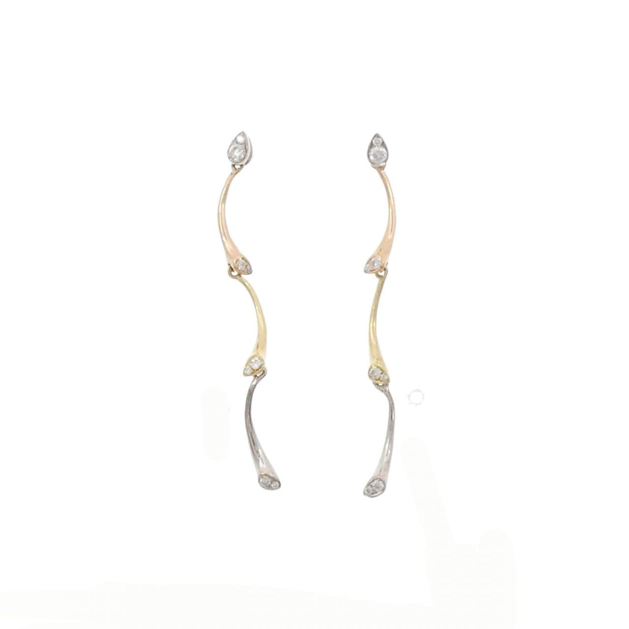 K18スリーカラー ダイヤモンド ピアス 0.10CT