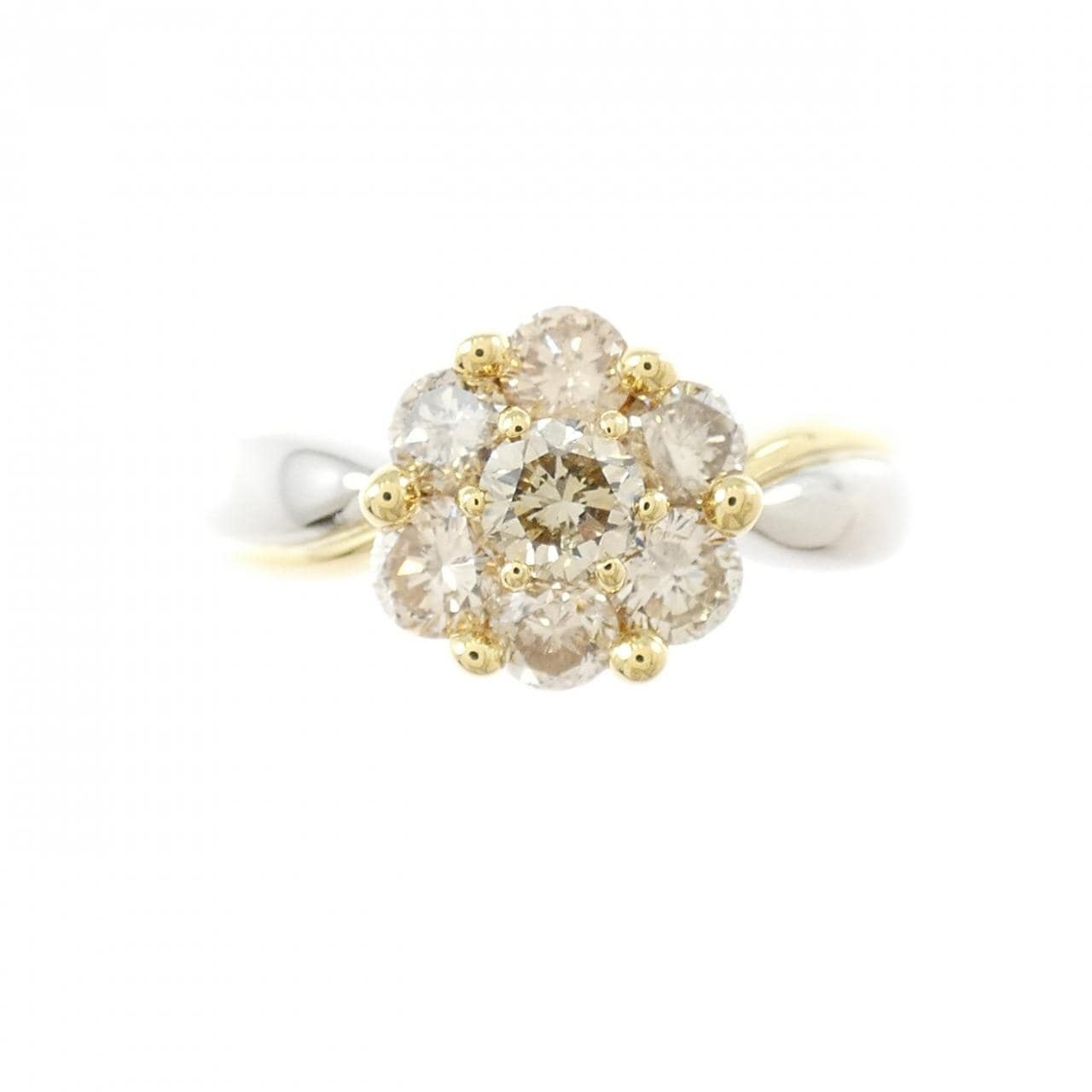 K18YG/PT900 フラワー ダイヤモンド リング 1.00CT