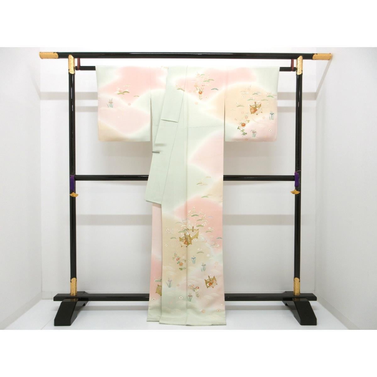 訪問着　友禅金彩加工　刺繍入りボカシ染