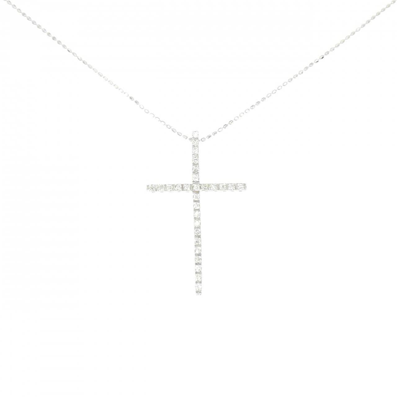K18WG/750WG クロス ダイヤモンド ネックレス 0.20CT
