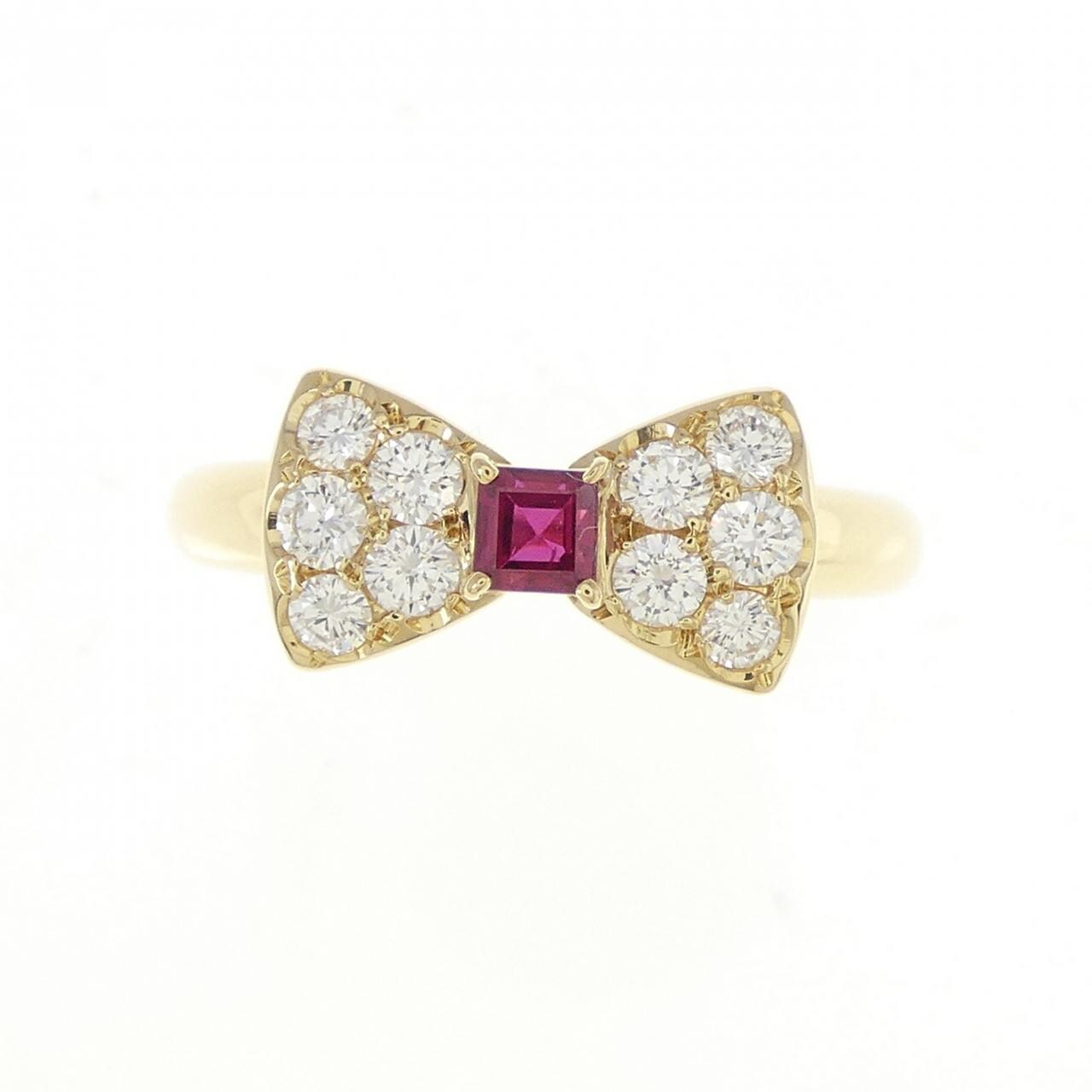 K18YG蝴蝶结红宝石戒指0.27CT
