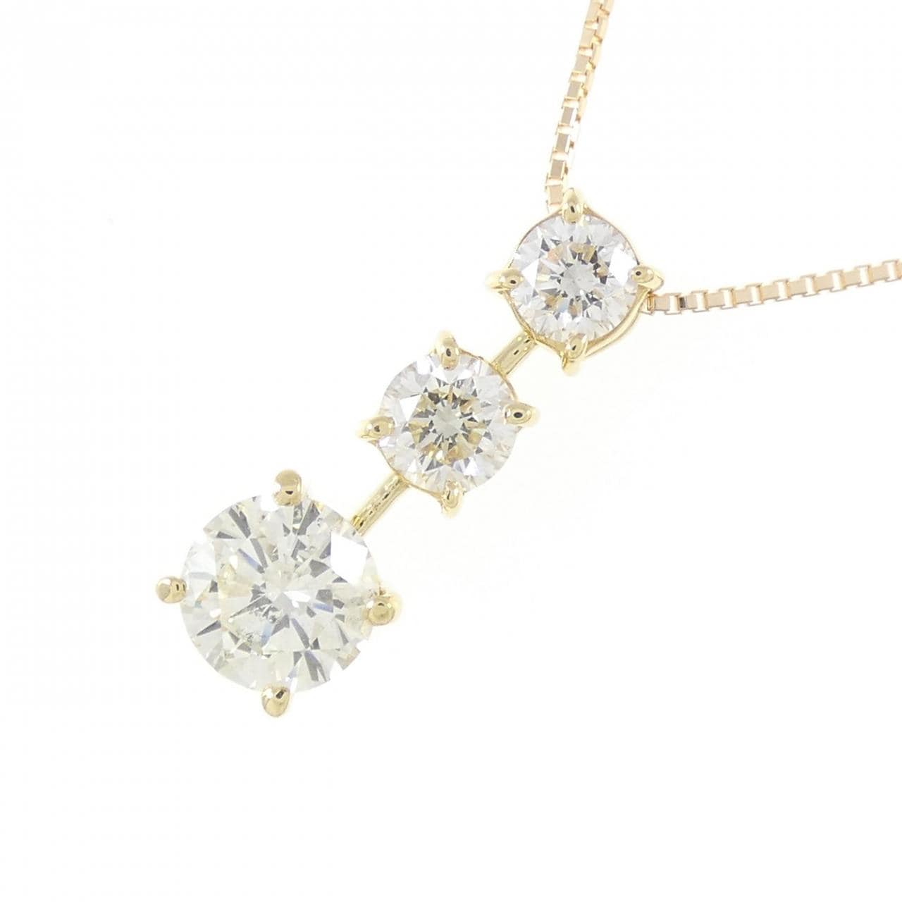 K18YG スリーストーン ダイヤモンド ネックレス 1.58CT