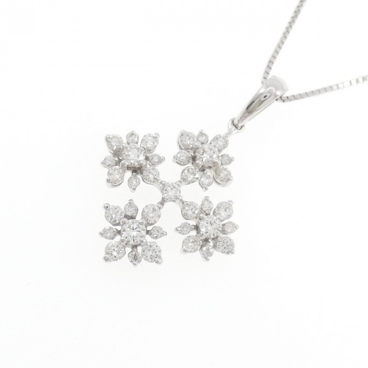 18KWG/K18WG フラワー ダイヤモンド ネックレス 0.80CT