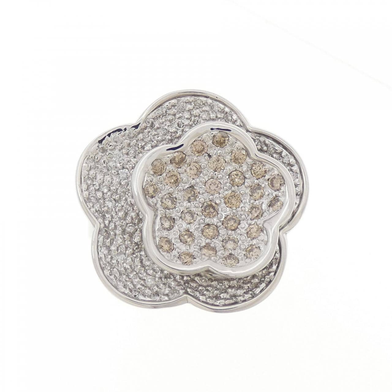 K18WG フラワー パヴェ ダイヤモンド リング 1.00CT