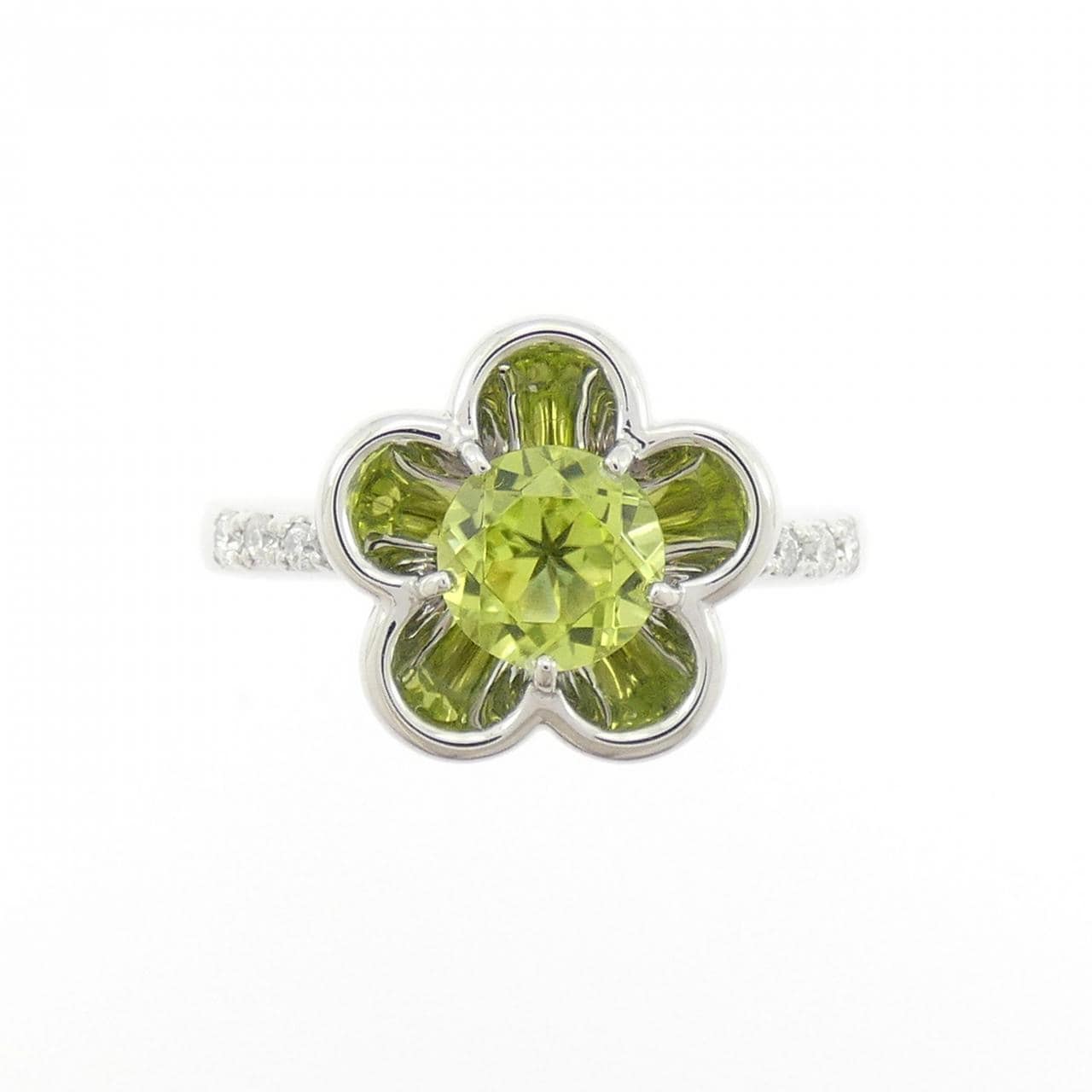 PT900 フラワー ペリドット リング 0.93CT